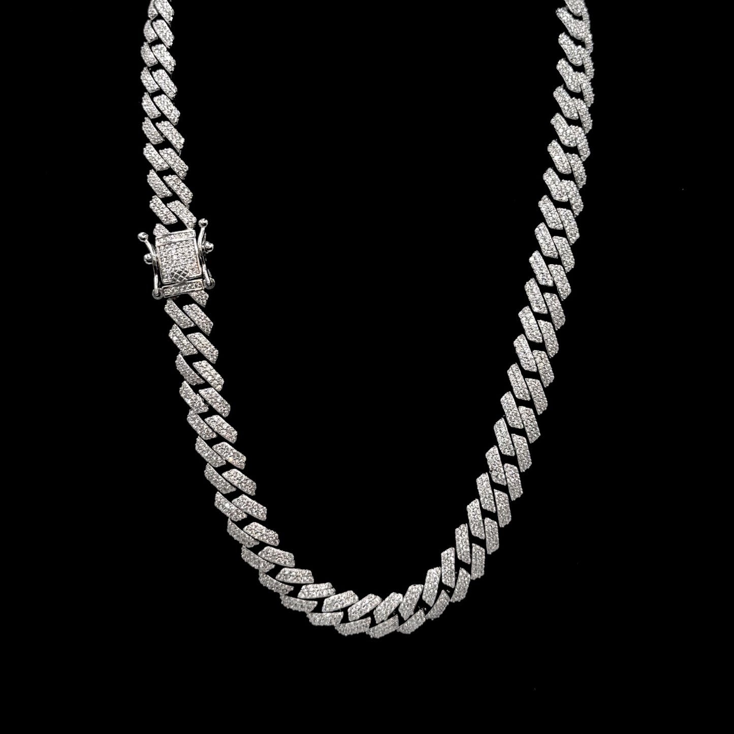 925 9MM Silver & Moissanite Monaco Chain