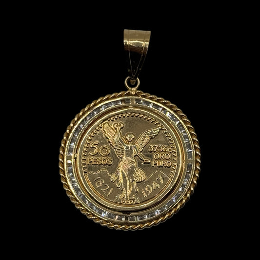 14k Centenario Pendant With CZ Stones