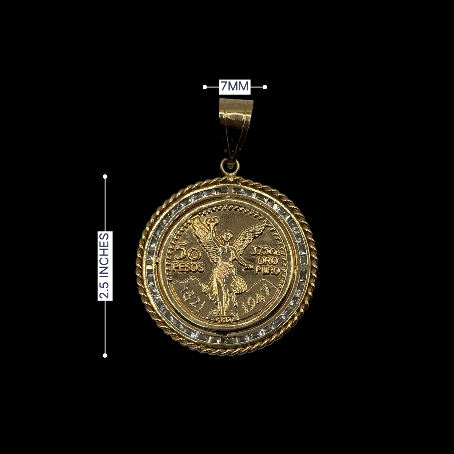 14k Centenario Pendant With CZ Stones