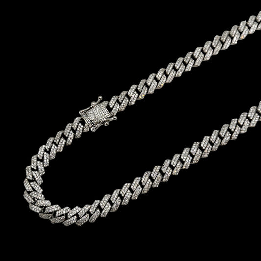 925 9MM Silver & Moissanite Monaco Chain