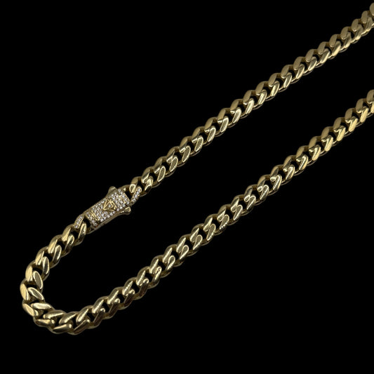14k 7MM Plain Cuban Chain With CZ Lock