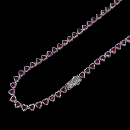 925 7MM Silver CZ Heart Chain